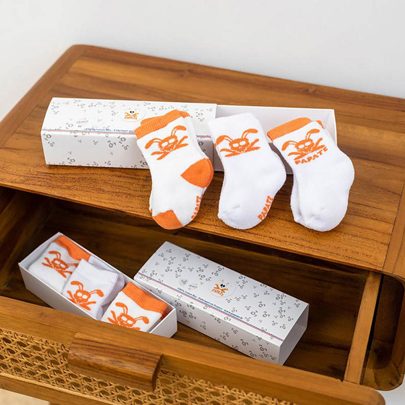 Bløde økologiske babysokker i bomuld fra Papate – 3-pak i naturlige farver, fremstillet i Frankrig