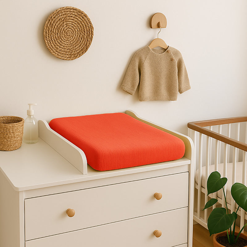 Betræk til puslepude i økologisk bomuld, fremstillet i Frankrig – blødt og åndbart stof til barnets pusleplads.